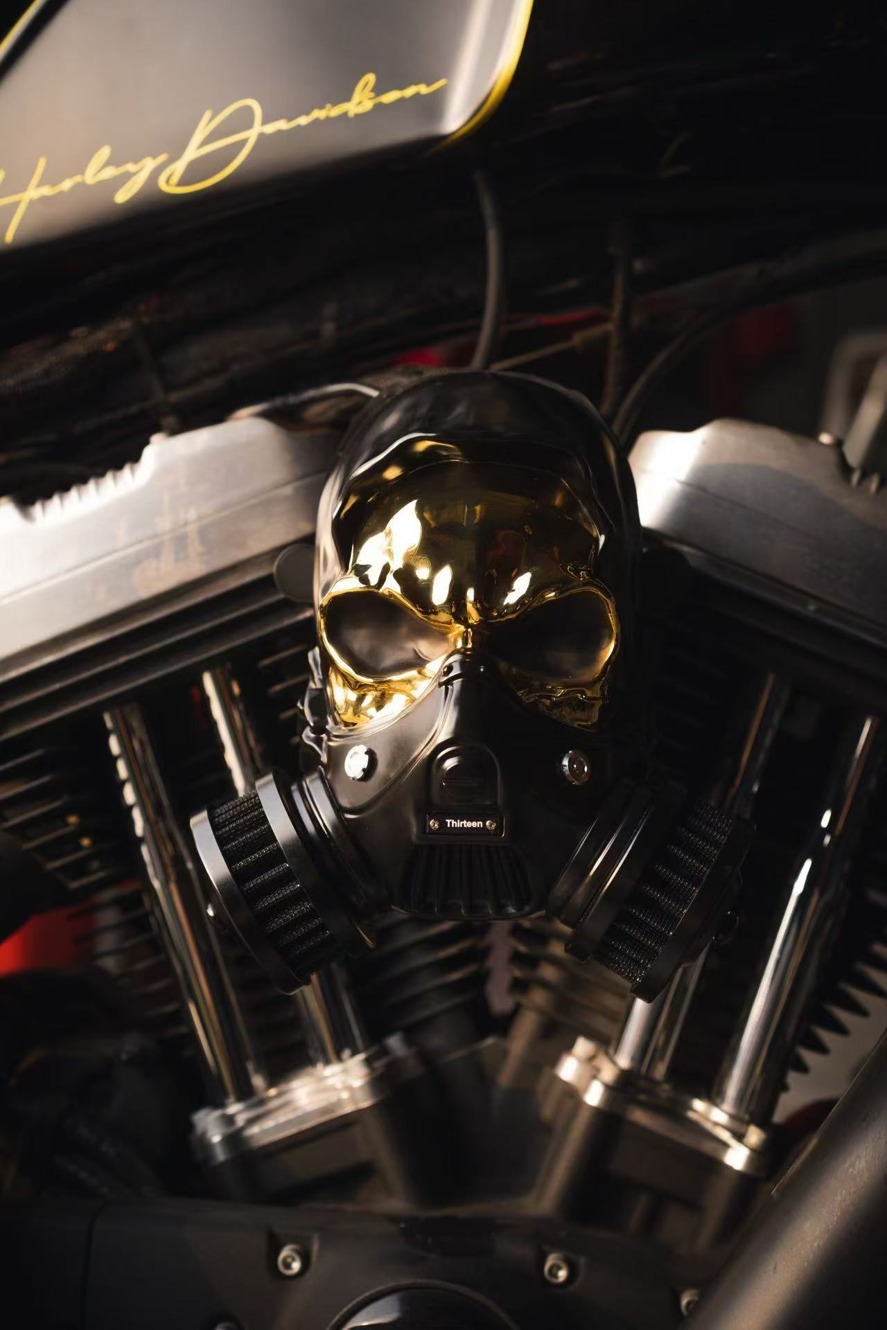 Skull Custom Luftfilter aus Alu-Legierung Black-Gold