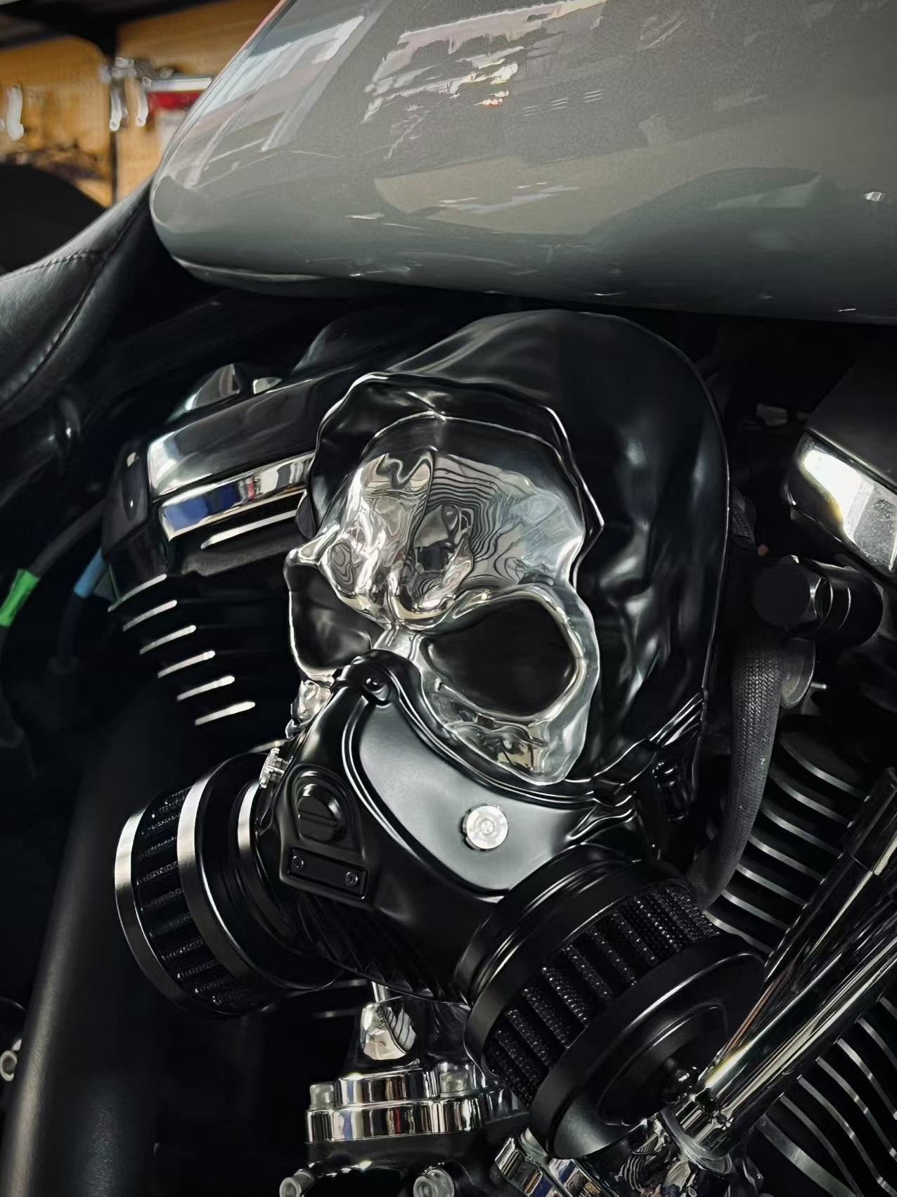 Skull Custom Luftfilter aus Alu-Legierung Black-Silver
