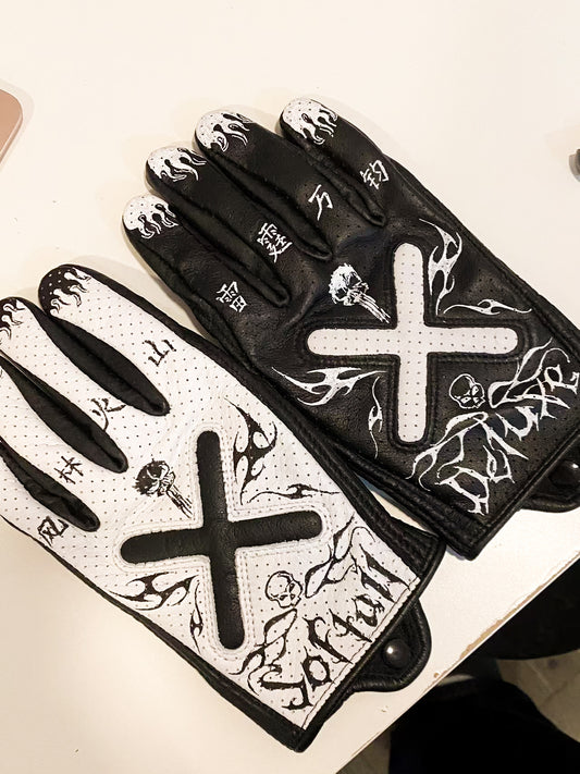 Bemalte Motorrad handschuhe Leder Vintage Chooper Street Fighter Bobber Gangster Style