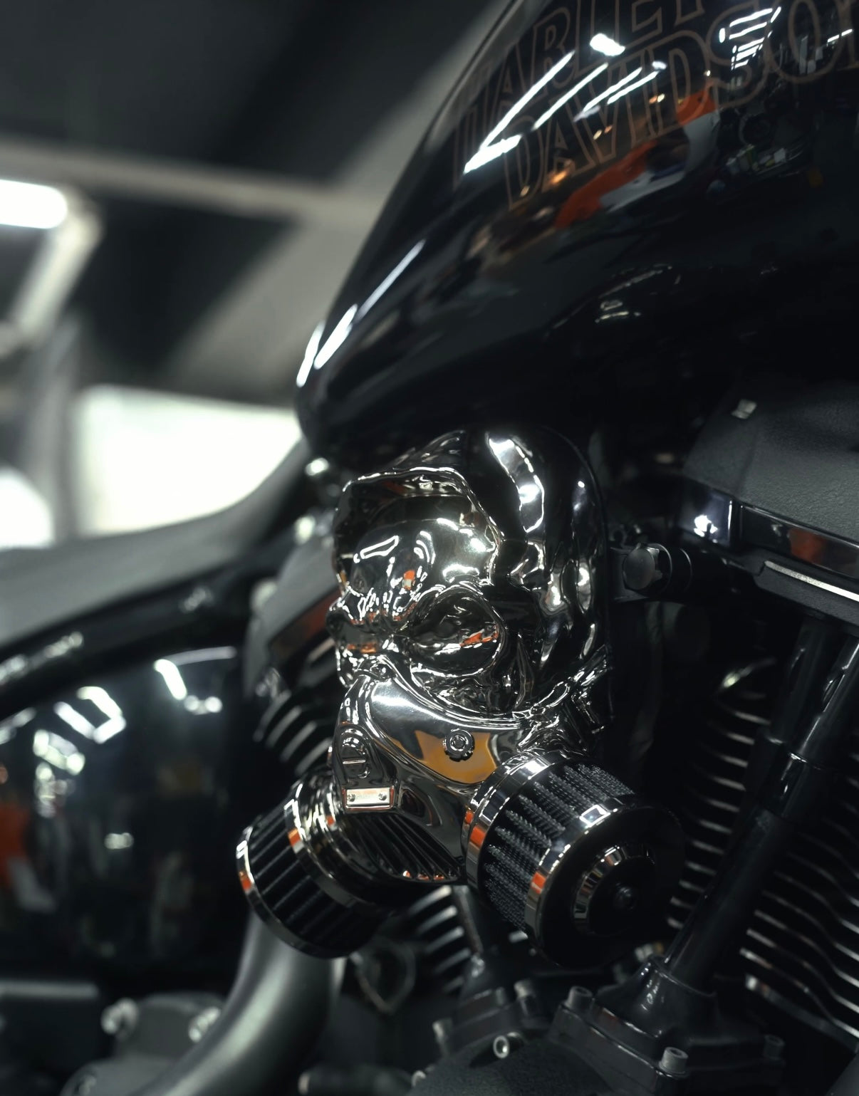 Skull Custom Luftfilter aus Alu-Legierung Gunmetal